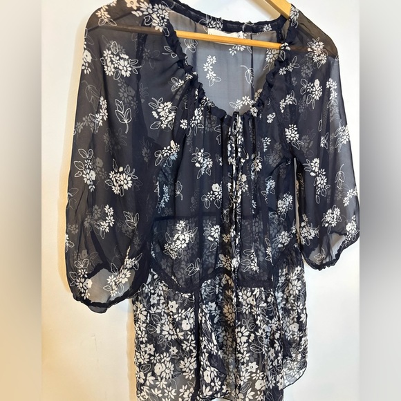 Johnny Was 4 Love and Liberty SemiSheer Silk Floral Tunic Top - Picture 7 of 9